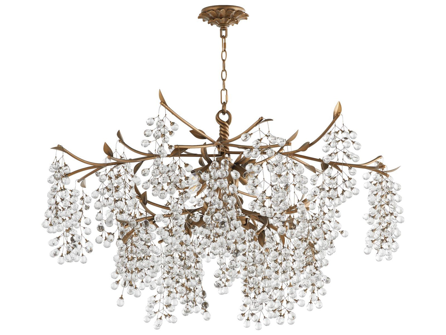 Quorum Glicina 8-Light Natural Brass Chandelier with Crystal Drops