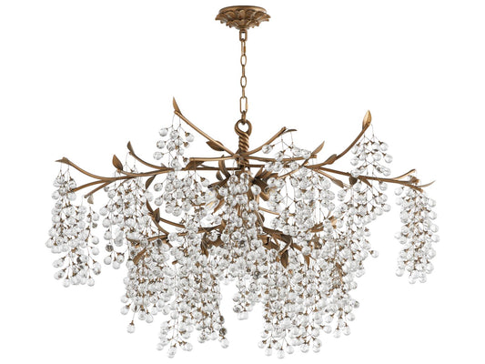 Quorum Glicina 8-Light Natural Brass Chandelier with Crystal Drops