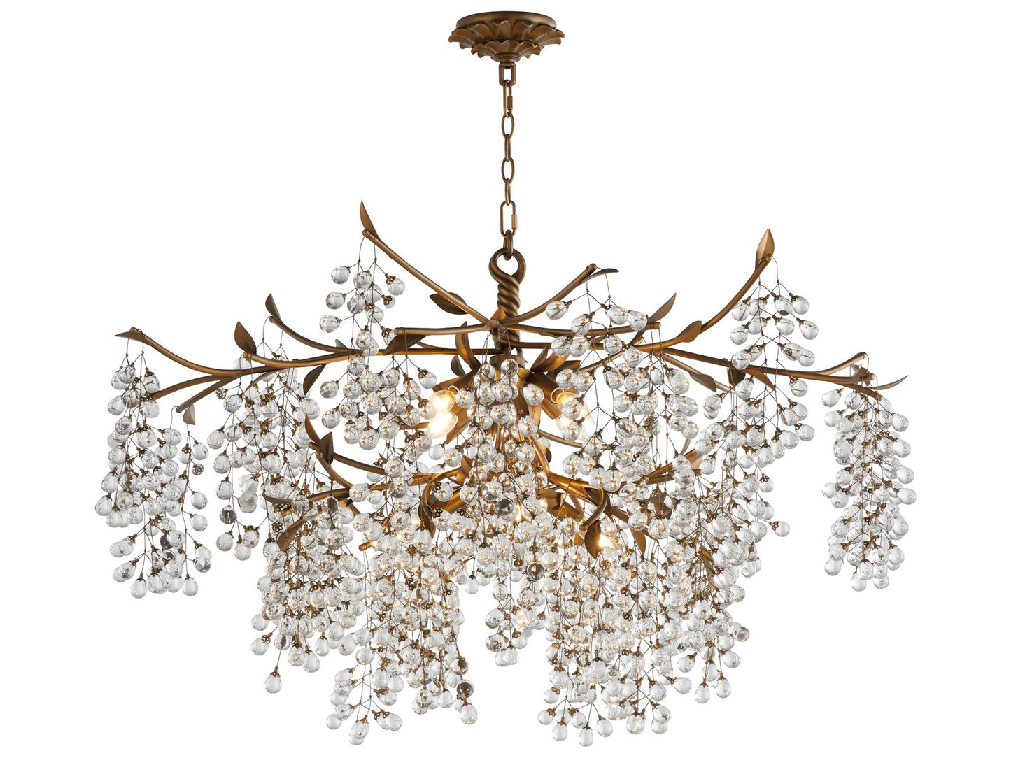 Quorum Glicina 8-Light Natural Brass Chandelier with Crystal Drops