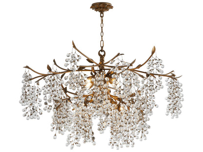 Quorum Glicina 8-Light Natural Brass Chandelier with Crystal Drops