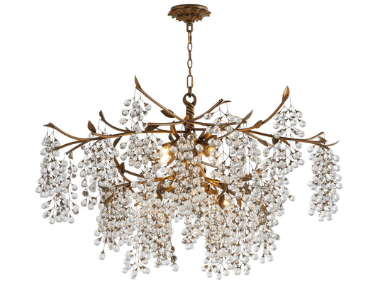 Quorum Glicina 8-Light Natural Brass Chandelier with Crystal Drops