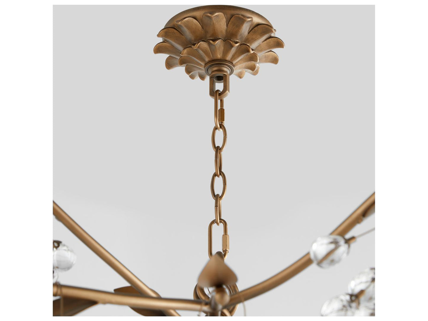 Quorum Glicina 8-Light Natural Brass Chandelier with Crystal Drops