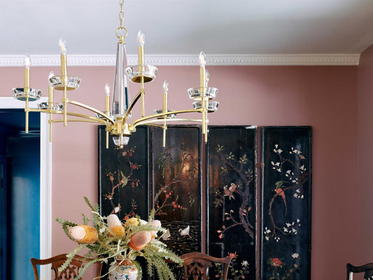 Robert Abbey Cristallo 8-Light Modern Brass Chandelier with Clear Crystal Accents