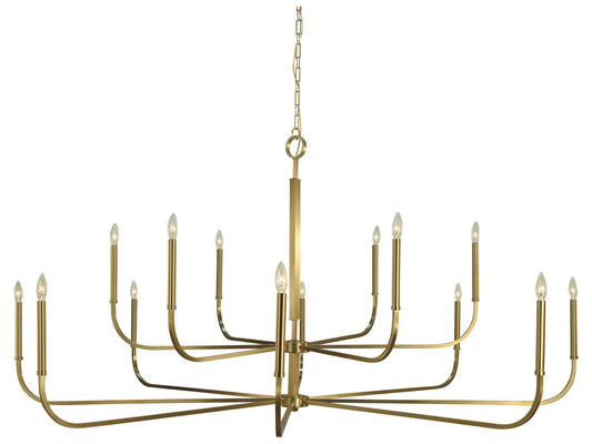 Framburg Manhattan 14-Light Candelabra Tiered Chandelier in Brushed Brass