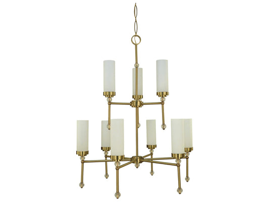 Framburg Emily 9-Light Brushed Brass Foyer Chandelier with Crystal Accents