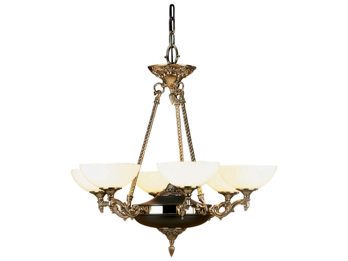 Framburg 6-Light Napoleonic Chandelier in French Brass with Glass Bowl Shade