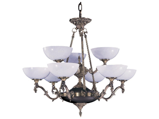 Framburg 9-Light Napoleonic Chandelier in French Brass with White Glass Shades