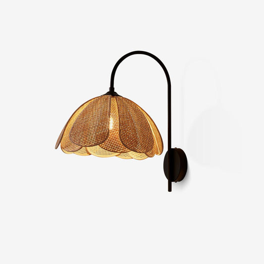 Rattan Petal Wall Lamp ∅ 11.8″ x H 16.1″ / Dia 30cm x H 41cm / Nature rattan color & Black Wall lamp