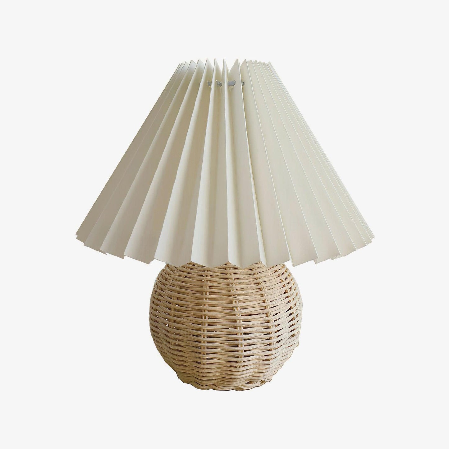 Rattan Pleated Table lamp ∅ 9.4″ x H 11″ / Dia 24cm x H 28cm / White & Nature rattan / USB Plug 灯具