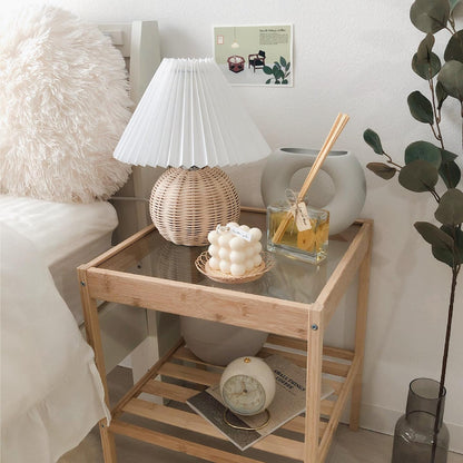 Rattan Pleated Table lamp ∅ 9.4″ x H 11″ / Dia 24cm x H 28cm / White & Nature rattan / USB Plug 灯具