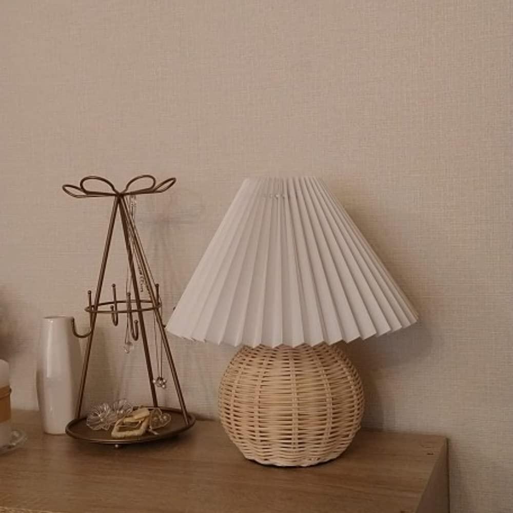 Rattan Pleated Table lamp ∅ 9.4″ x H 11″ / Dia 24cm x H 28cm / White & Nature rattan / USB Plug 灯具
