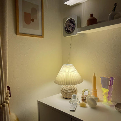 Rattan Pleated Table lamp ∅ 9.4″ x H 11″ / Dia 24cm x H 28cm / White & Nature rattan / USB Plug 灯具