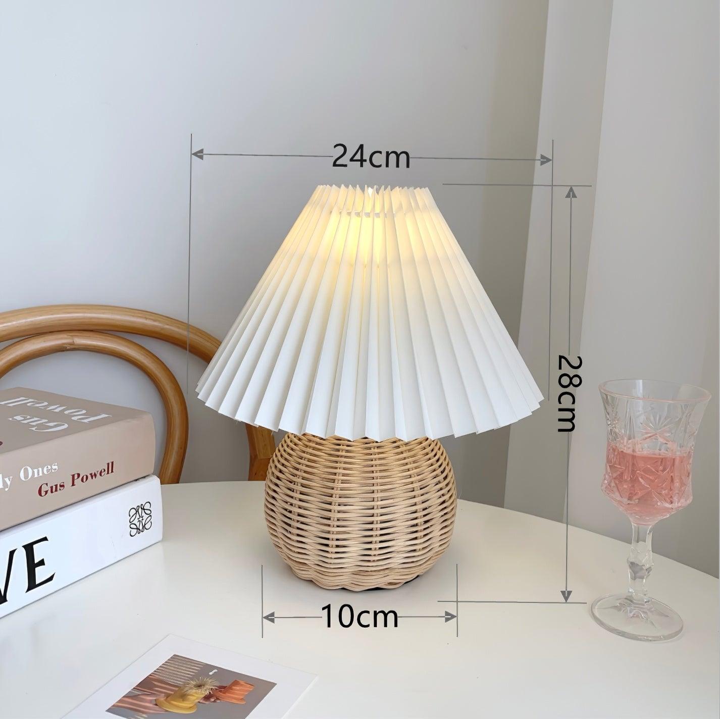 Rattan Pleated Table lamp ∅ 9.4″ x H 11″ / Dia 24cm x H 28cm / White & Nature rattan / USB Plug 灯具