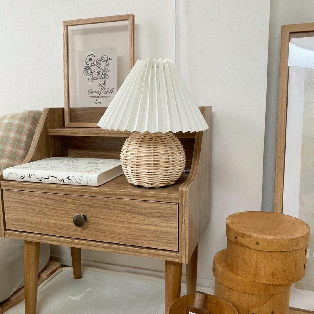 Rattan Pleated Table lamp ∅ 9.4″ x H 11″ / Dia 24cm x H 28cm / White & Nature rattan / USB Plug 灯具
