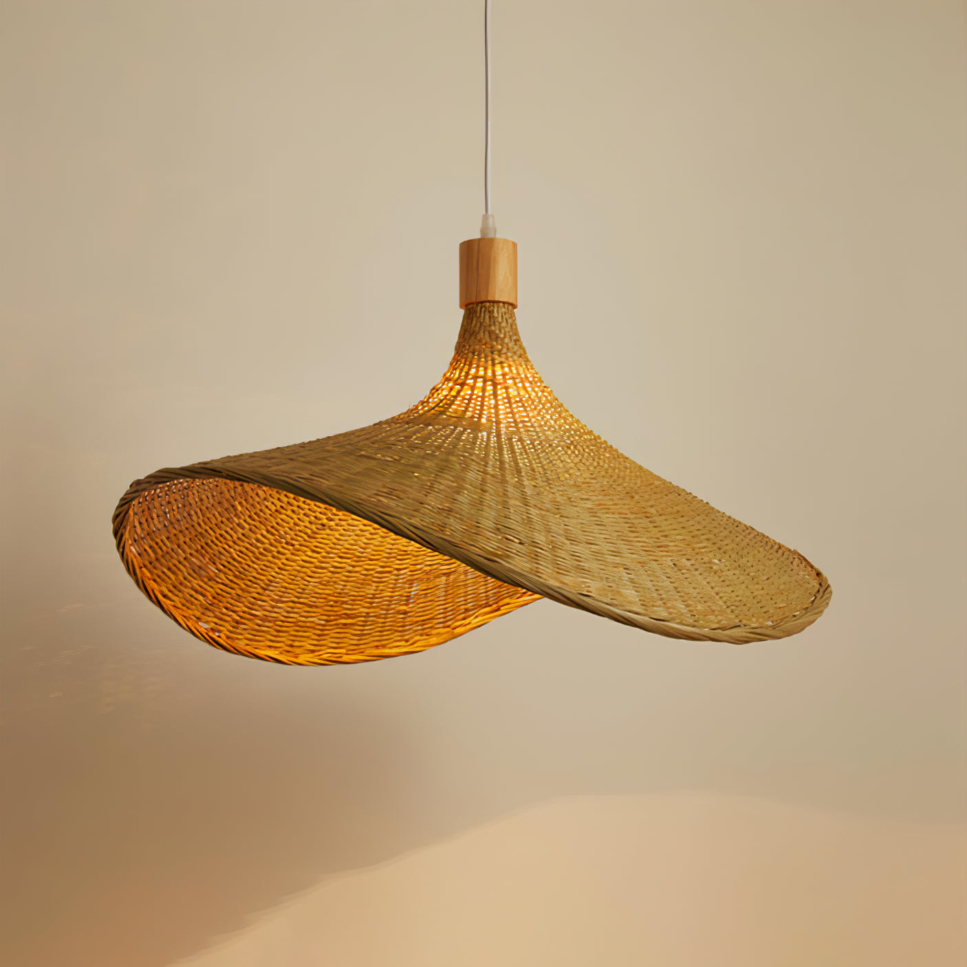 Rattan Weave Hat Pendant Light ∅ 19.6″ x H 11.8″ / Natural rattan pendant Lamp