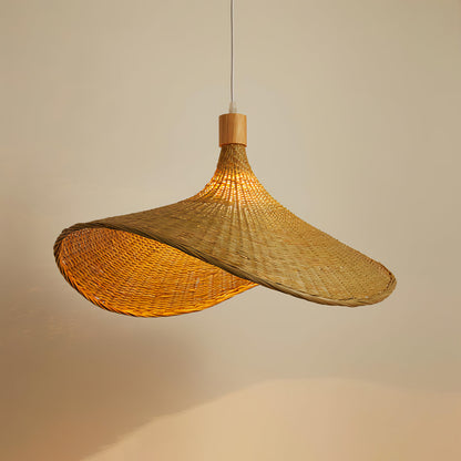 Rattan Weave Hat Pendant Light ∅ 19.6″ x H 11.8″ / Natural rattan pendant Lamp