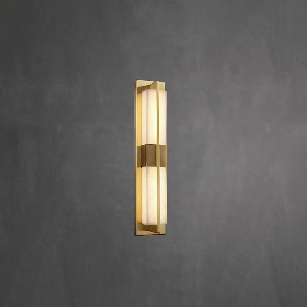 Rectangular Alabaster Brass Wall Sconce ∅ 4.7″ x H 23.6″ / Dia 12cm x H 60cm / Brass & Warm Light / Single Wall lamp