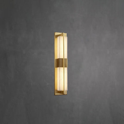 Rectangular Alabaster Brass Wall Sconce ∅ 4.7″ x H 23.6″ / Dia 12cm x H 60cm / Brass & Warm Light / Single Wall lamp