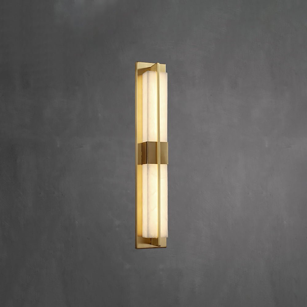 Rectangular Alabaster Brass Wall Sconce ∅ 4.7″ x H 31.5″ / Dia 12cm x H 80cm / Brass & Warm Light / Single Wall lamp