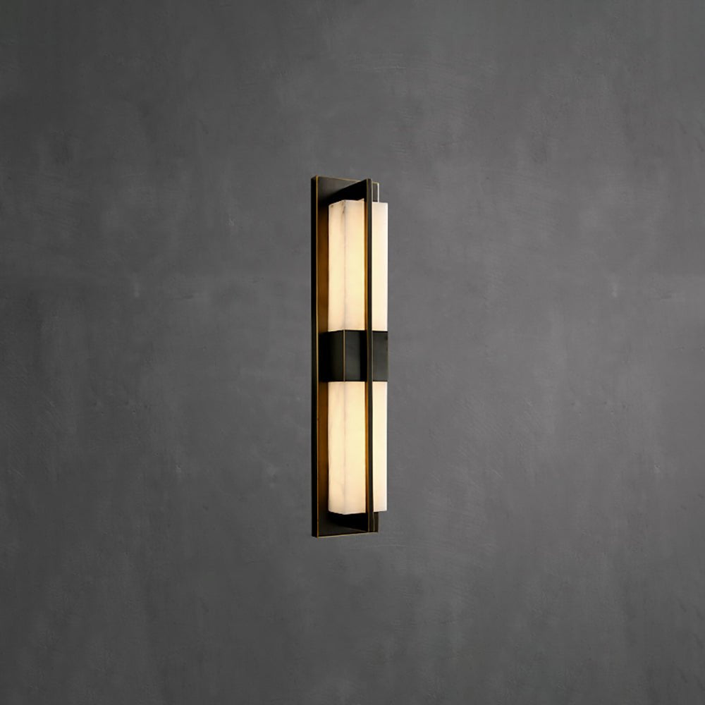 Rectangular Alabaster Brass Wall Sconce ∅ 4.7″ x H 23.6″ / Dia 12cm x H 60cm / Black & Warm Light / Single Wall lamp