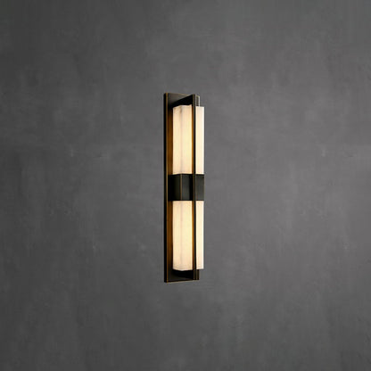 Rectangular Alabaster Brass Wall Sconce ∅ 4.7″ x H 23.6″ / Dia 12cm x H 60cm / Black & Warm Light / Single Wall lamp