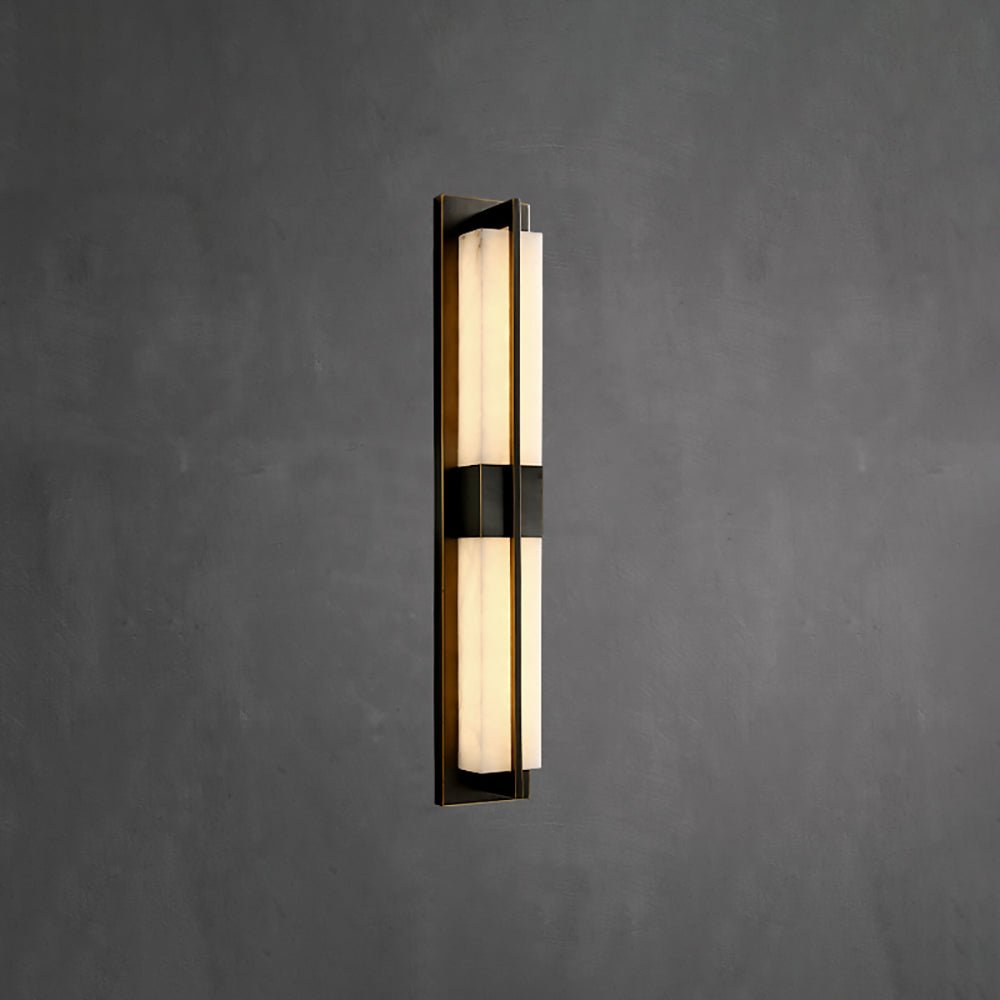 Rectangular Alabaster Brass Wall Sconce ∅ 4.7″ x H 31.5″ / Dia 12cm x H 80cm / Black & Warm Light / Single Wall lamp