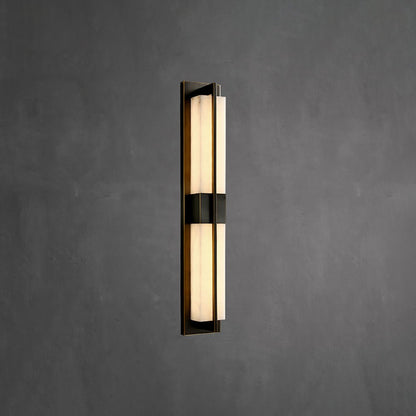 Rectangular Alabaster Brass Wall Sconce ∅ 4.7″ x H 31.5″ / Dia 12cm x H 80cm / Black & Warm Light / Single Wall lamp