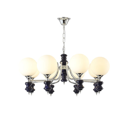 Regal Orb Chandelier 8 Heads ∅ 29.5″ x H 15″ / Dia 75cm x H 38cm / Blue & Chrome Chandelier