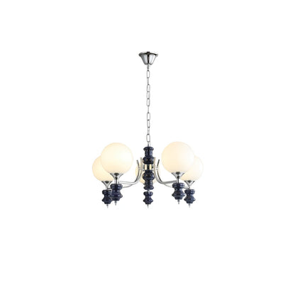 Regal Orb Chandelier 5 Heads ∅ 21.7″ x H 15″ / Dia 55cm x H 38cm / Blue & Chrome Chandelier