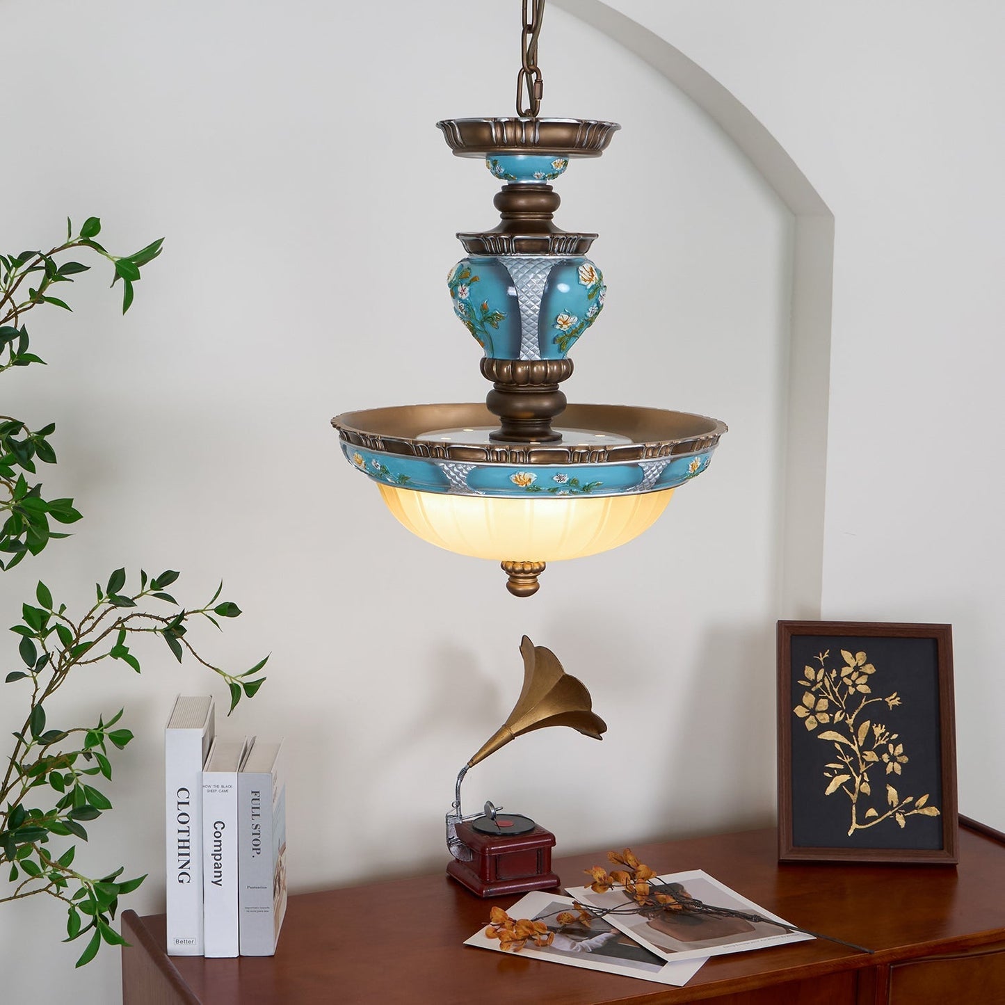 Retro Floral Resin Pendant Light ∅ 15″ x H 18.3″ / Dia 38cm x H 46.5cm / Blue Pendant light
