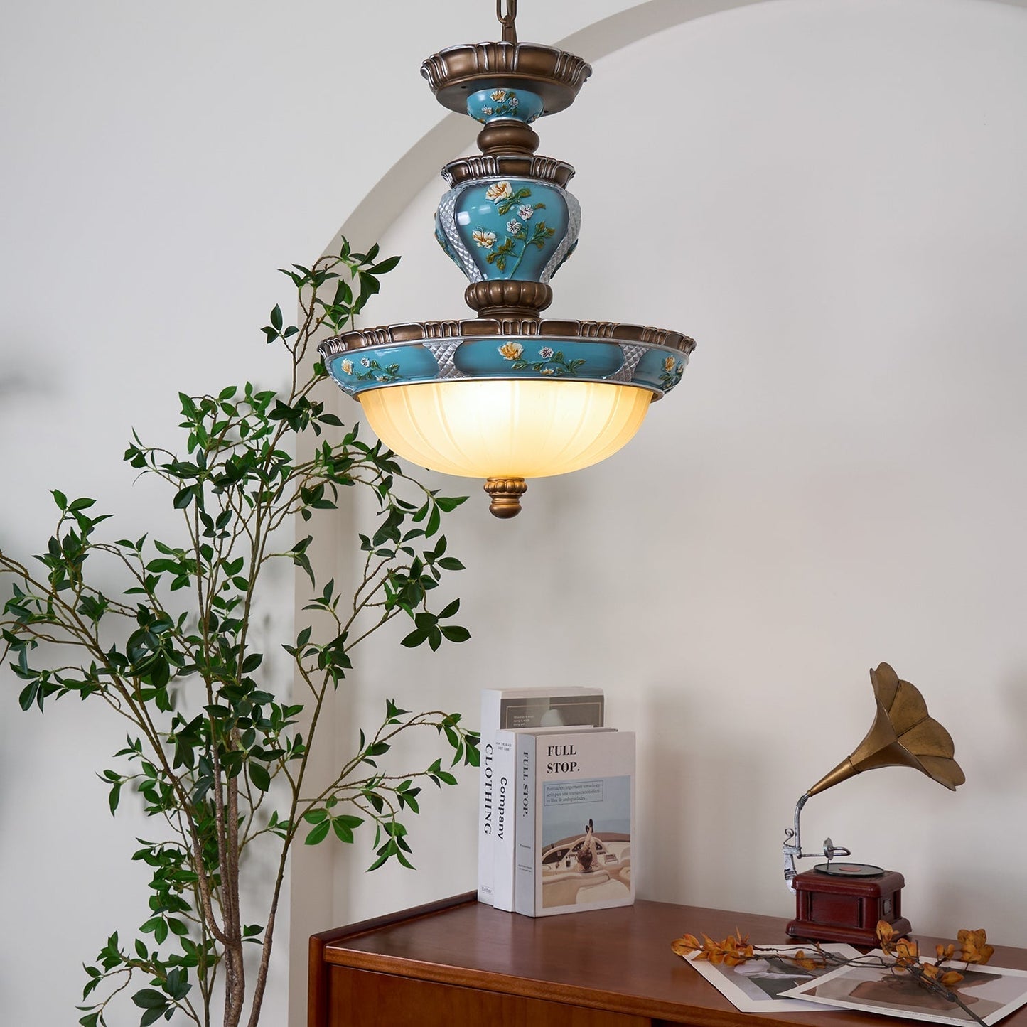 Retro Floral Resin Pendant Light ∅ 15″ x H 18.3″ / Dia 38cm x H 46.5cm / Blue Pendant light