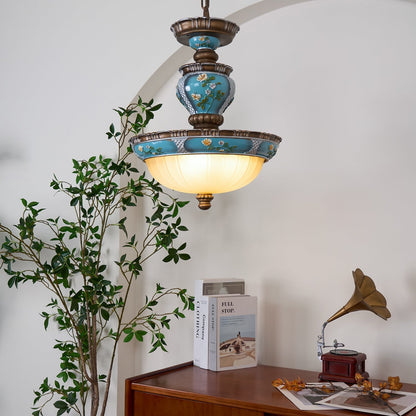 Retro Floral Resin Pendant Light ∅ 15″ x H 18.3″ / Dia 38cm x H 46.5cm / Blue Pendant light