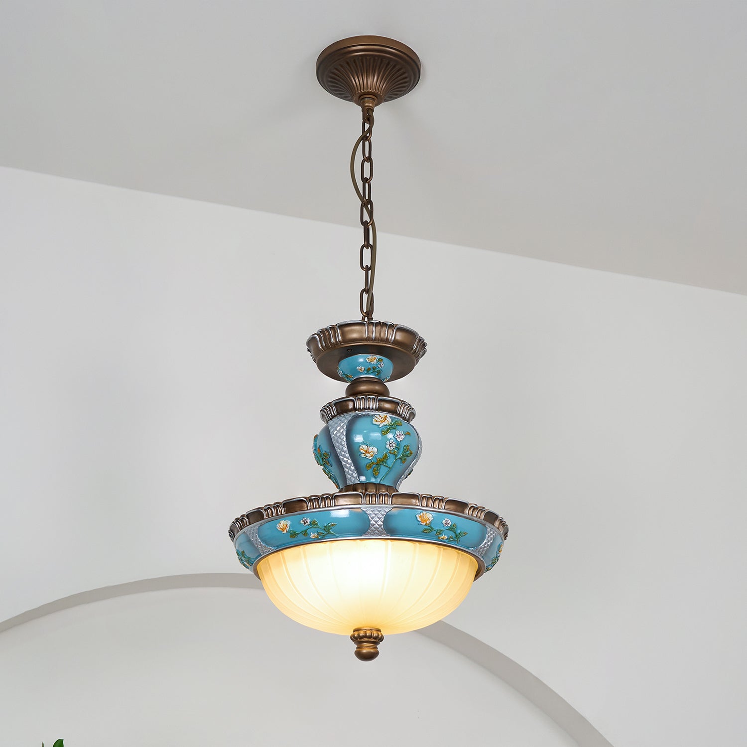 Retro Floral Resin Pendant Light ∅ 15″ x H 18.3″ / Dia 38cm x H 46.5cm / Blue Pendant light