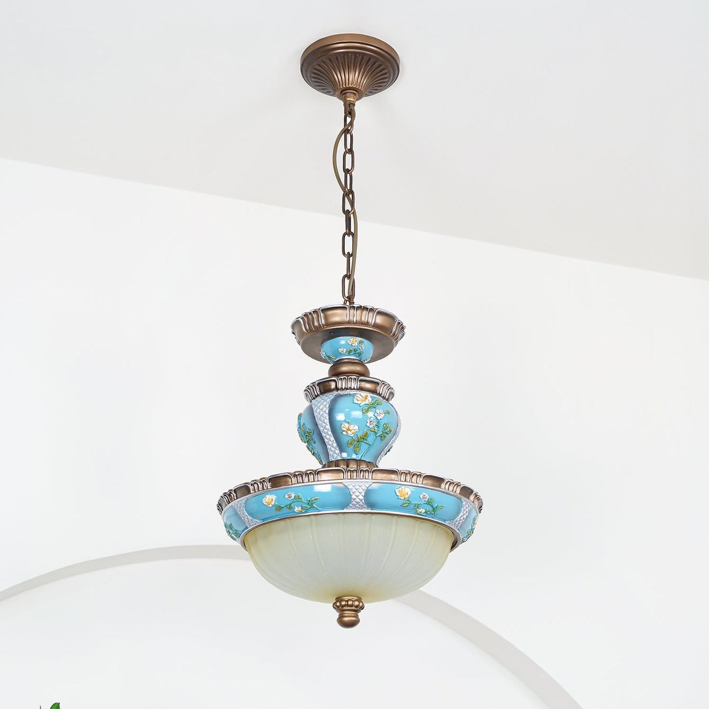 Retro Floral Resin Pendant Light ∅ 15″ x H 18.3″ / Dia 38cm x H 46.5cm / Blue Pendant light