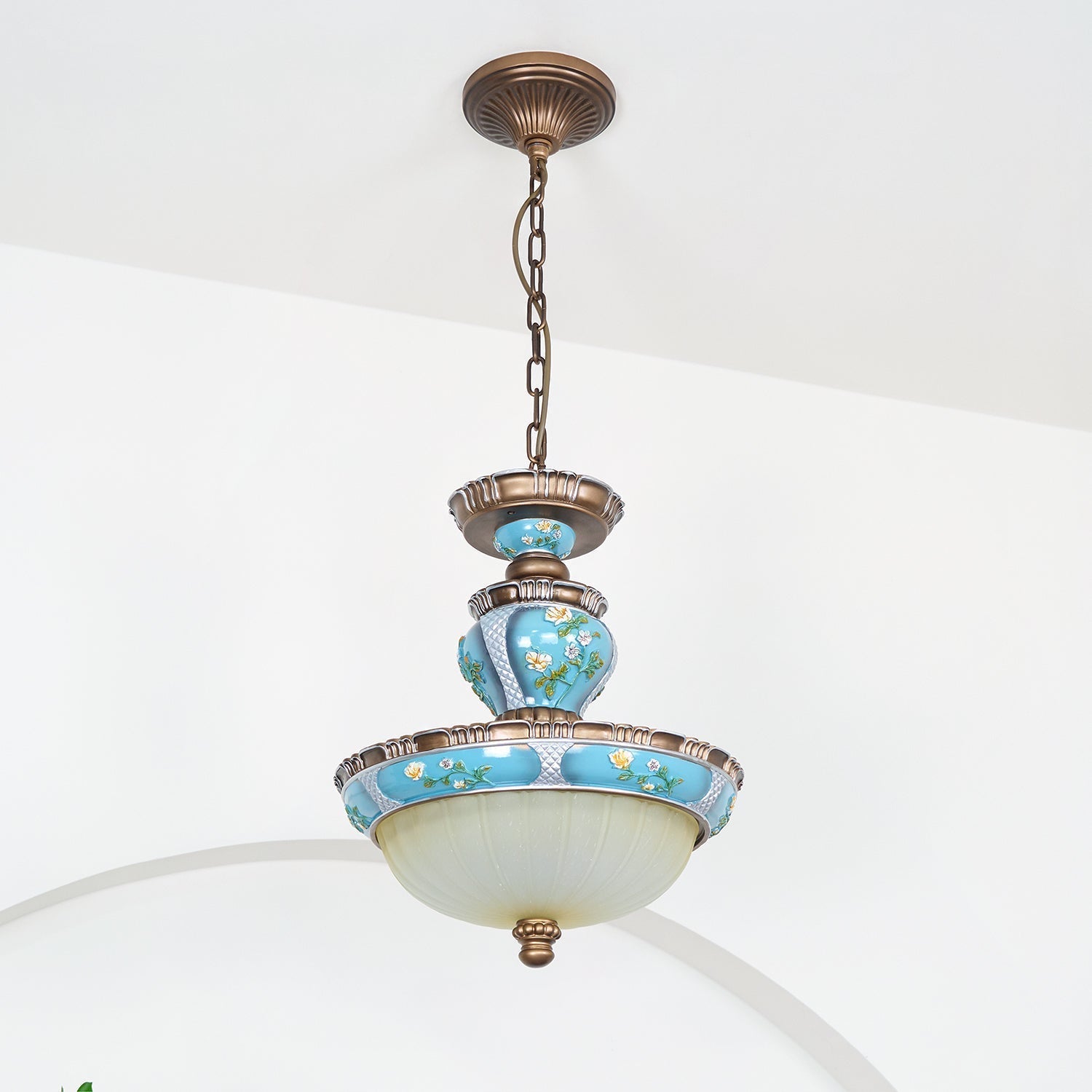 Retro Floral Resin Pendant Light ∅ 15″ x H 18.3″ / Dia 38cm x H 46.5cm / Blue Pendant light