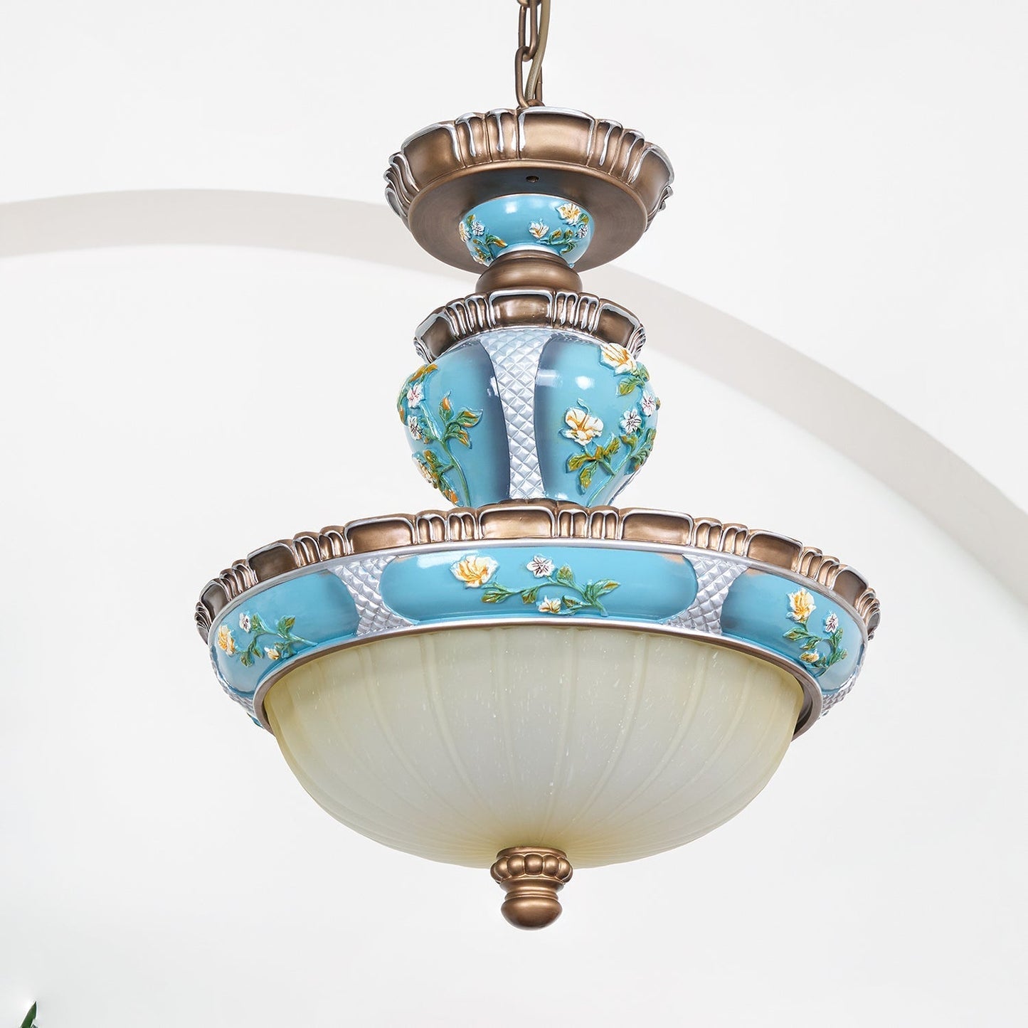 Retro Floral Resin Pendant Light ∅ 15″ x H 18.3″ / Dia 38cm x H 46.5cm / Blue Pendant light