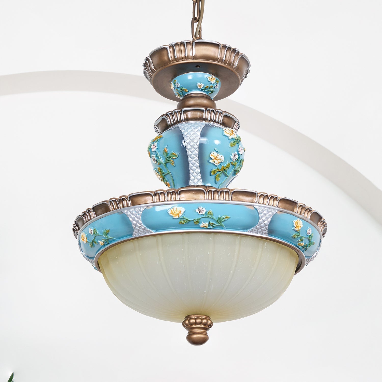 Retro Floral Resin Pendant Light ∅ 15″ x H 18.3″ / Dia 38cm x H 46.5cm / Blue Pendant light