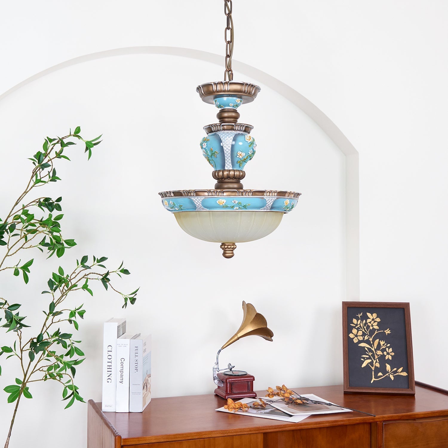 Retro Floral Resin Pendant Light ∅ 15″ x H 18.3″ / Dia 38cm x H 46.5cm / Blue Pendant light