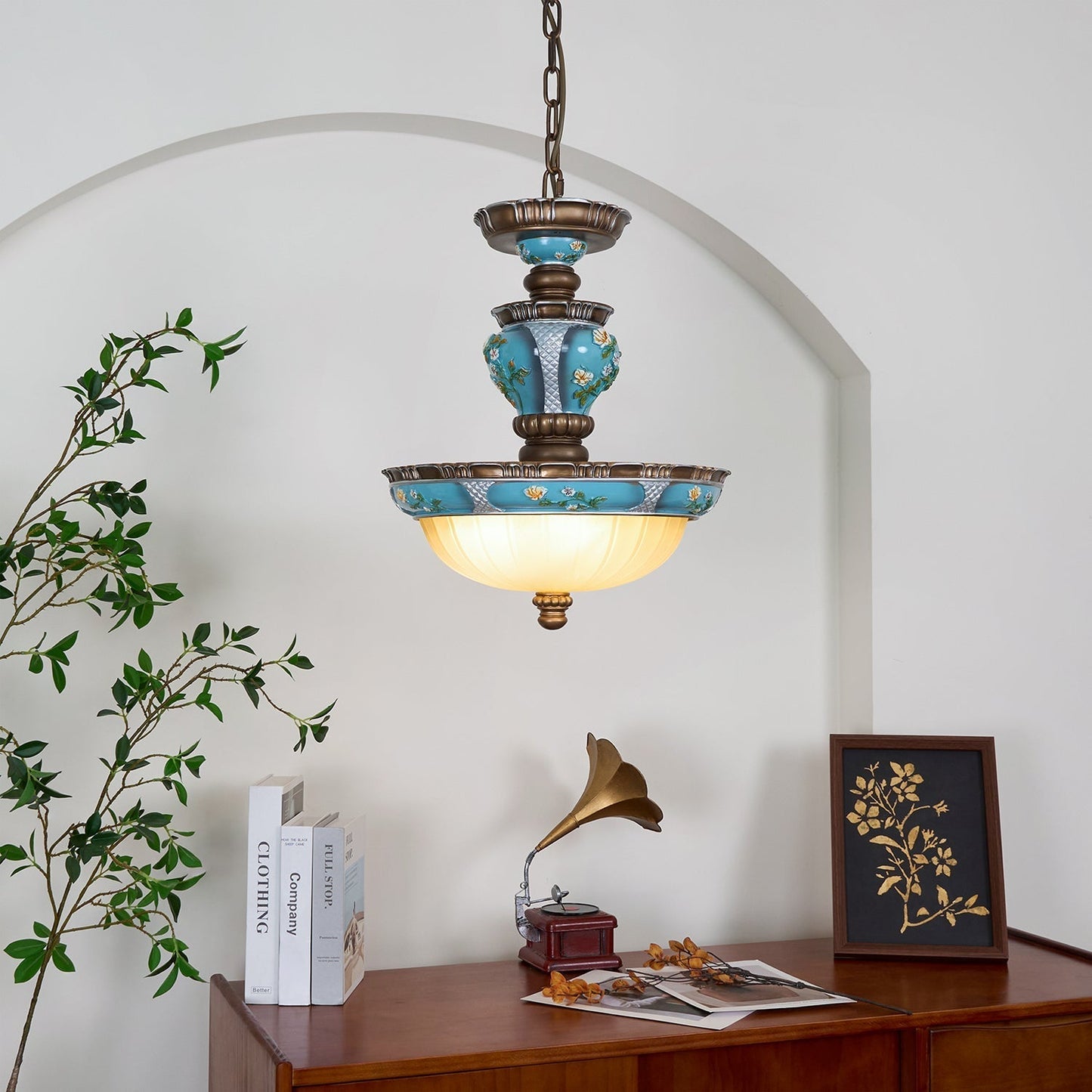 Retro Floral Resin Pendant Light ∅ 15″ x H 18.3″ / Dia 38cm x H 46.5cm / Blue Pendant light