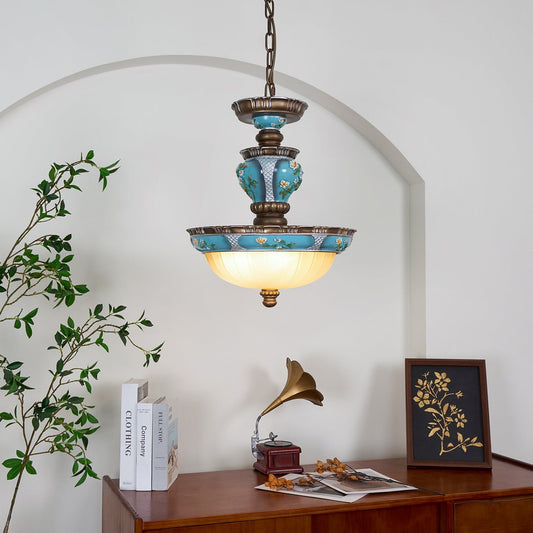 Retro Floral Resin Pendant Light ∅ 15″ x H 18.3″ / Dia 38cm x H 46.5cm / Blue Pendant light