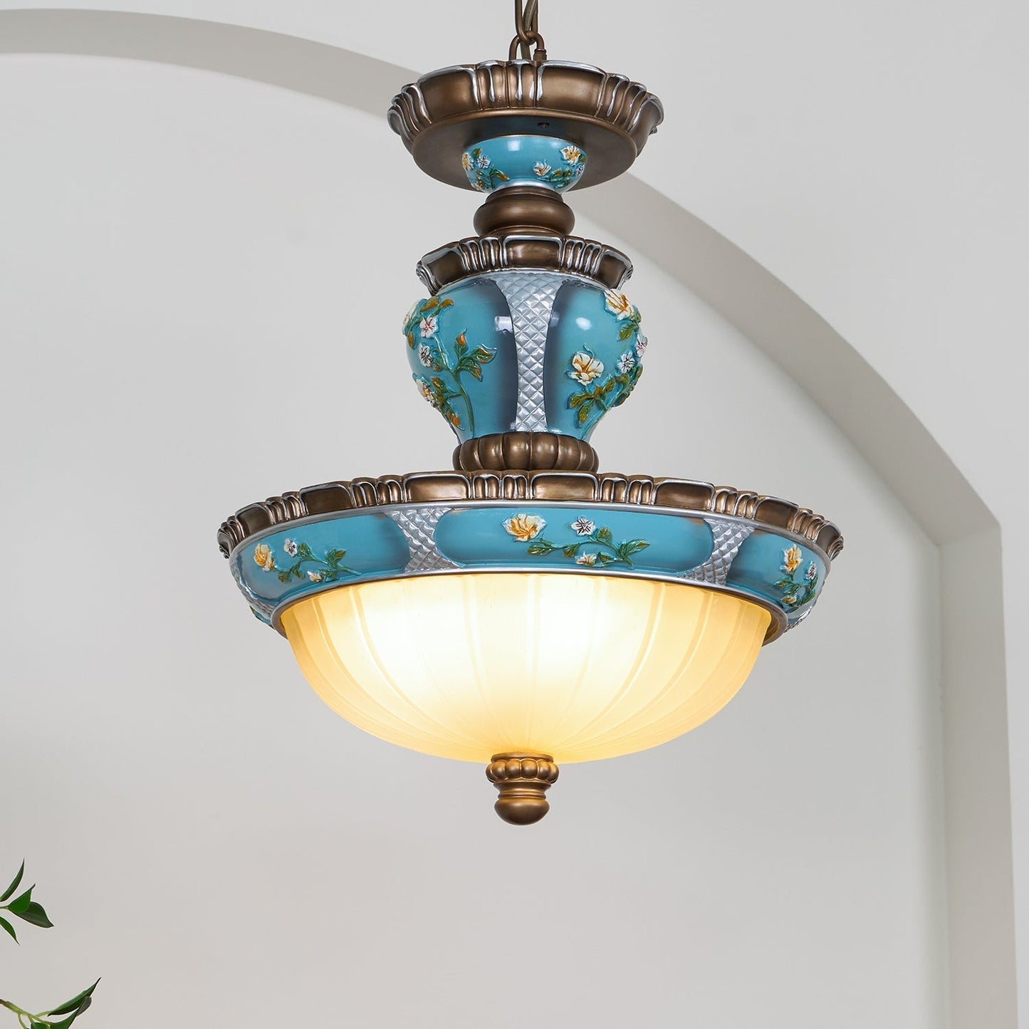 Retro Floral Resin Pendant Light ∅ 15″ x H 18.3″ / Dia 38cm x H 46.5cm / Blue Pendant light