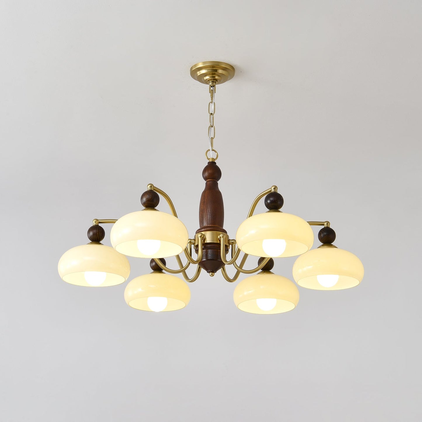 Revival Crown Chandelier 6 heads ∅ 37.4″ x H 15.4″ / Walnut Color & Gold Chandelier
