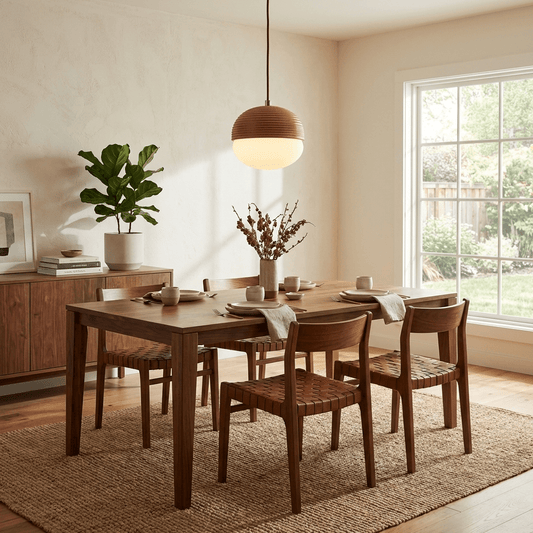 Ribbed Wood Globe Pendant Light