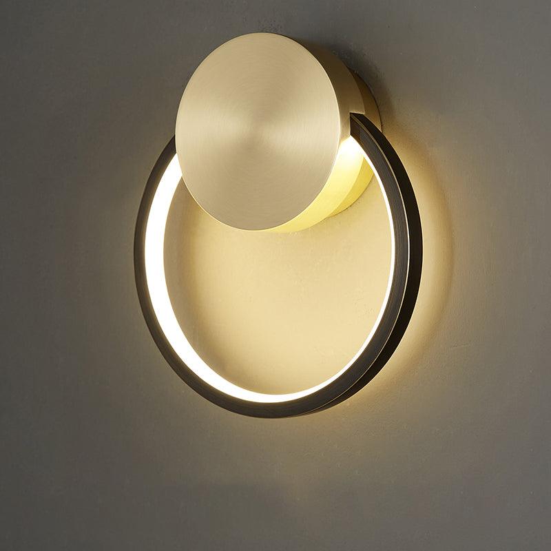 Ring Shaped LED Wall Light ∅ 7.9″ x H 9.1″ / Dia 20cm x H 23cm / Black & Brass / Three-Color Changing Light Wall lamp