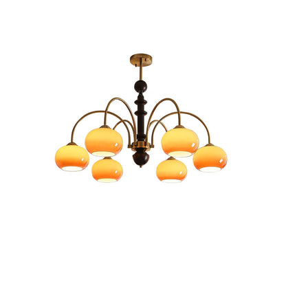 Ripe Persimmon Chandelier 6 heads ∅ 35.4″ x H 23.6″ / Walnut Color & Gold Chandelier