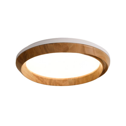 Ripple Wood Ceiling Light ∅ 31.5’’ x H 5.1’’ / White & Wood color / Warm Light Ceiling lamp