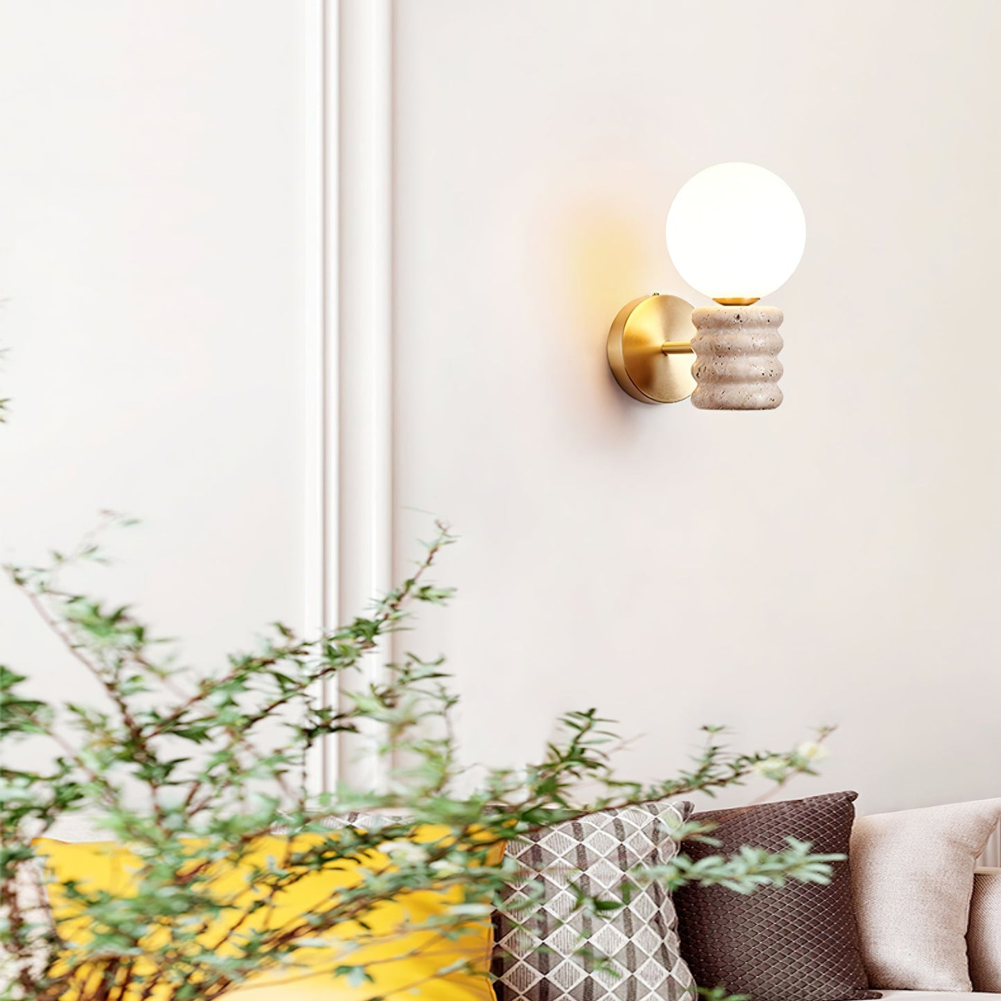 Romus Wall Lamp ∅ 3.9’’ x H 10.6’’ / Gold & Yellow Travertine Wall lamp