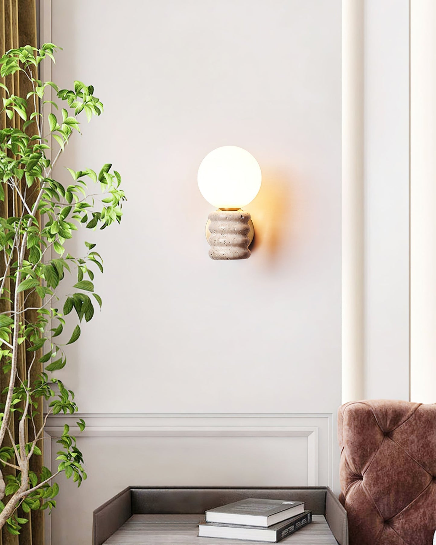 Romus Wall Lamp ∅ 3.9’’ x H 10.6’’ / Gold & Yellow Travertine Wall lamp