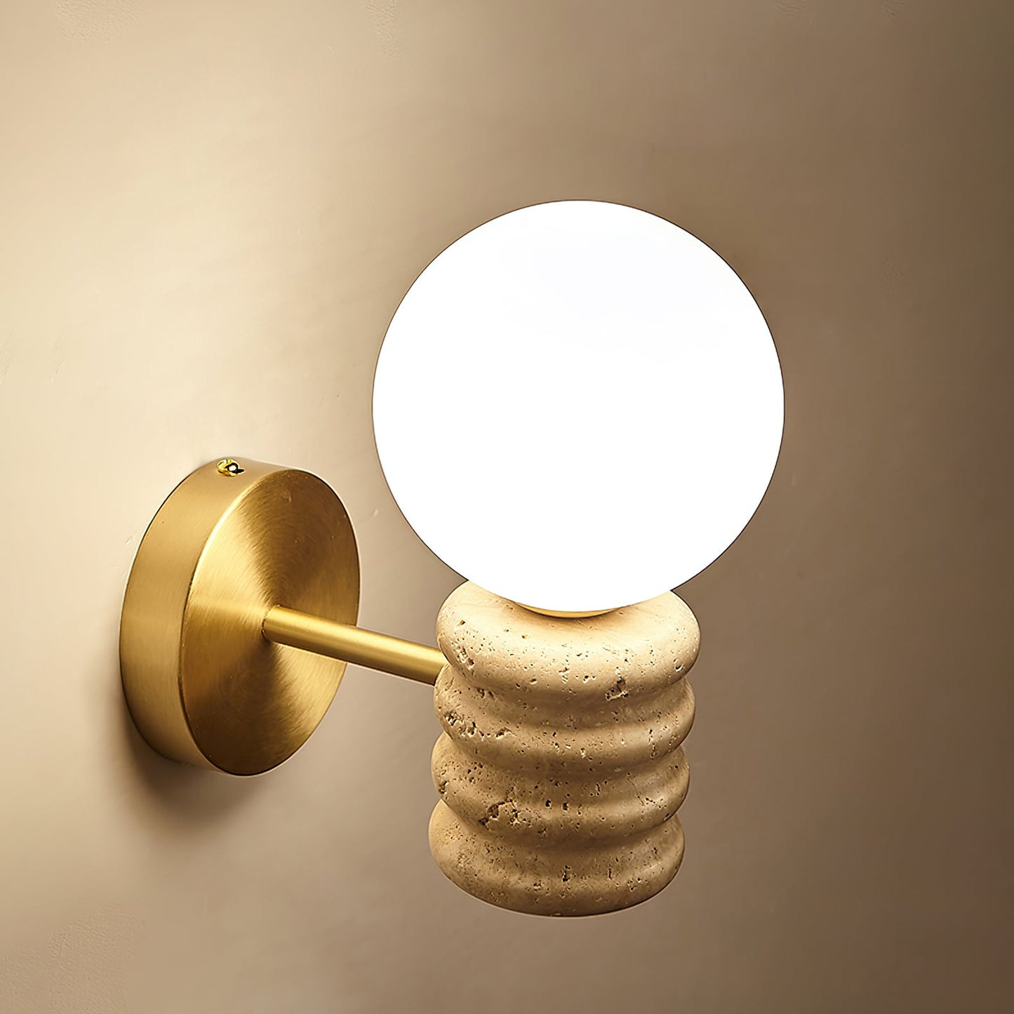 Romus Wall Lamp ∅ 3.9’’ x H 10.6’’ / Gold & Yellow Travertine Wall lamp