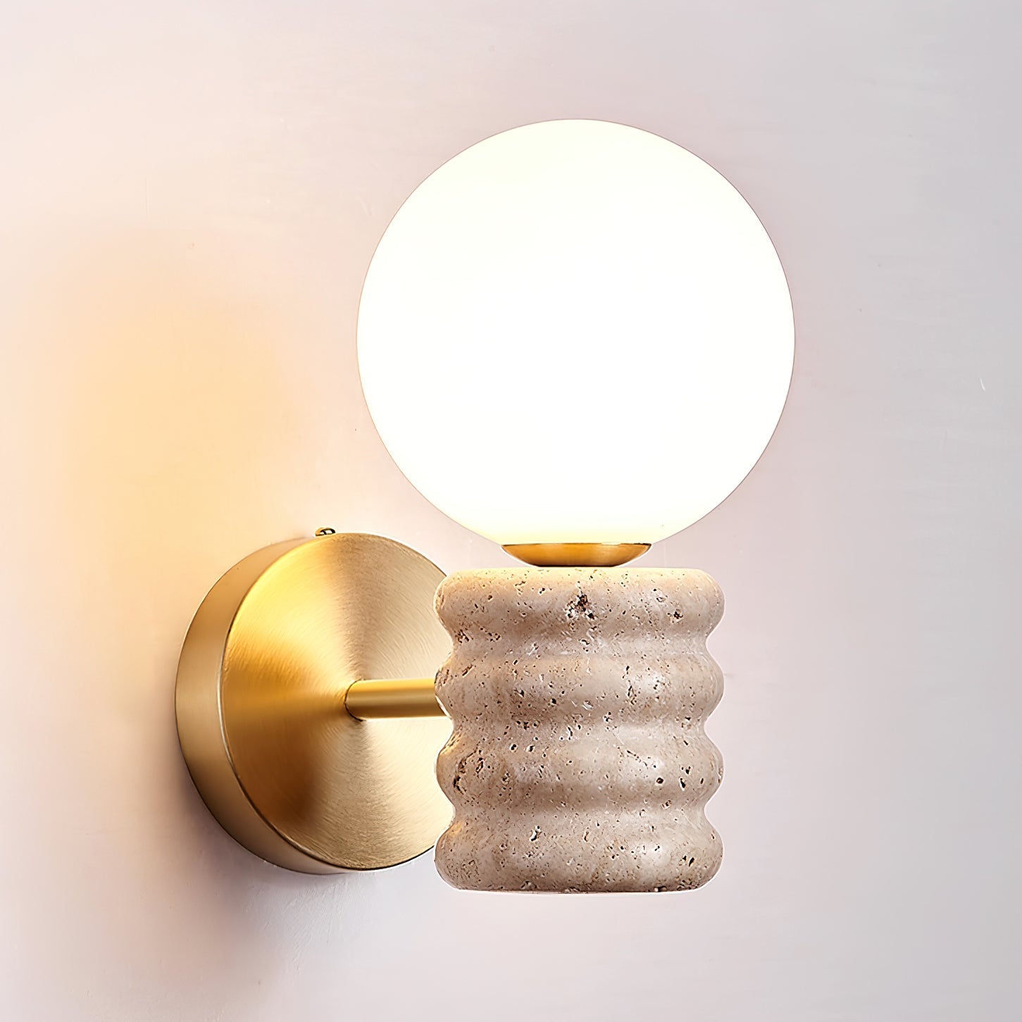 Romus Wall Lamp ∅ 3.9’’ x H 10.6’’ / Gold & Yellow Travertine Wall lamp